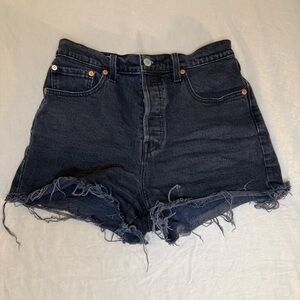 Black Jean Shorts with Distressed Hem
